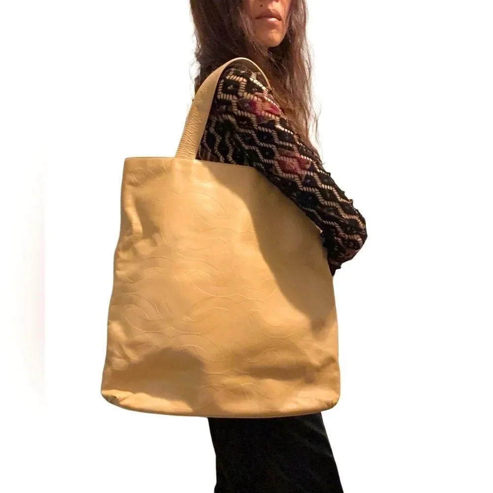 CHANEL Tan Tote Bag with Spacious Design